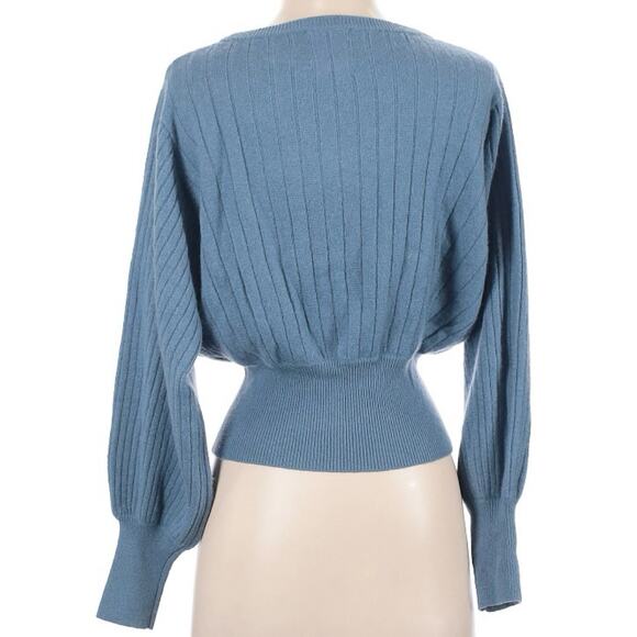 Crush. Cashmere Prague Blue Balloon Sleeve Ribbed Cashmere Sweater 1 S - Picture 8 of 11